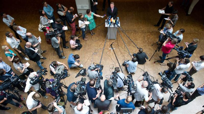 Control: Clemens Binninger, chairman of the German parliamentary committee that controls intelligence services, makes a statement about the developments in the spying scandal concerning the US. Photograph: Daniel Naupold/EPA