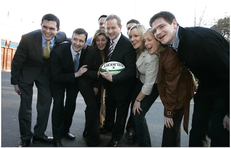 Enda Kenny (centre) with Fine Gael candidates in 2007. From left: Terence Flanagan, Michael D'Arcy, Anne Marie Martin, Leo Varadkar, Paschal Donohoe, Lucinda Creighton, Regina Doherty and Peter Burke. Photograph: Dara Mac Dónaill