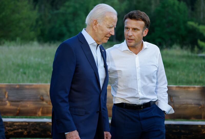 Emmanuel Macron’s entourage say he will speak for Europe in Washington and seem to see him as an intermediary between the EU and US. Photograph: Ludovic Marin/Getty Images