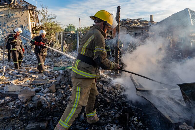 The aftermath of strikes in Kharkiv on Friday. Photograph: AP