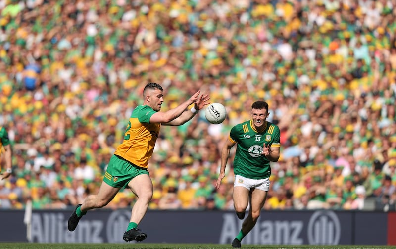 Patrick McBrearty in action against Meath's Eoghan Frayne during this year's All-Ireland semi-final. Photograph: Bryan Keane/Inpho
