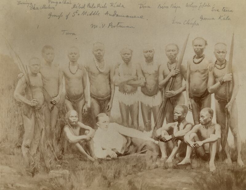 Andaman Island natives in a photograph by 19th century British colonial officer Maurice Vidal Portman from around 1887. Photograph: Royal Geographical Society via Getty
