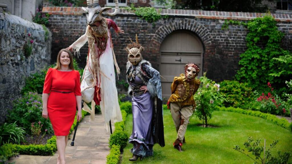 Rosemary Collier, director of The Kilkenny Arts Festival, with members of Macnas. Photograph: Aidan Crawley