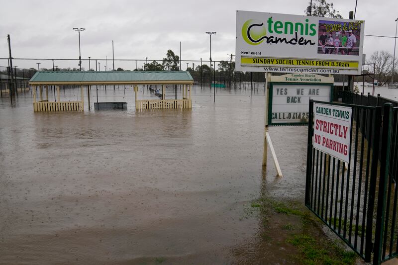 A flooded sports venue in Camden on the outskirts of Sydney. Photograph: Mark Baker/AP
