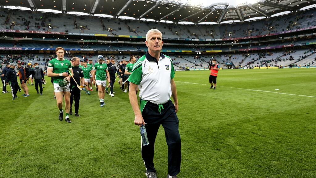 Limerick manager John Kiely leaves the pitch after their All-Ireland semi-final win against Waterford. Photo: Laszlo Geczo/Inpho