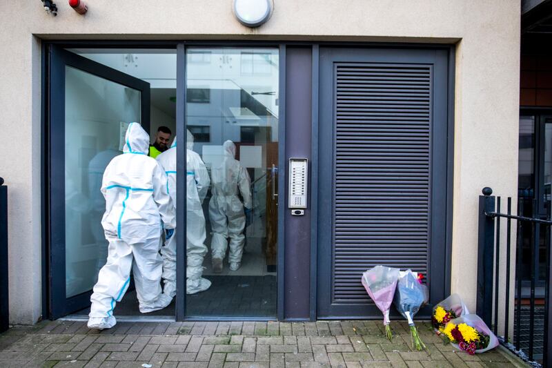 Gardaí at Ashtown, Dublin, where the body of a woman has been discovered. Photograph: Tom Honan/The Irish Times