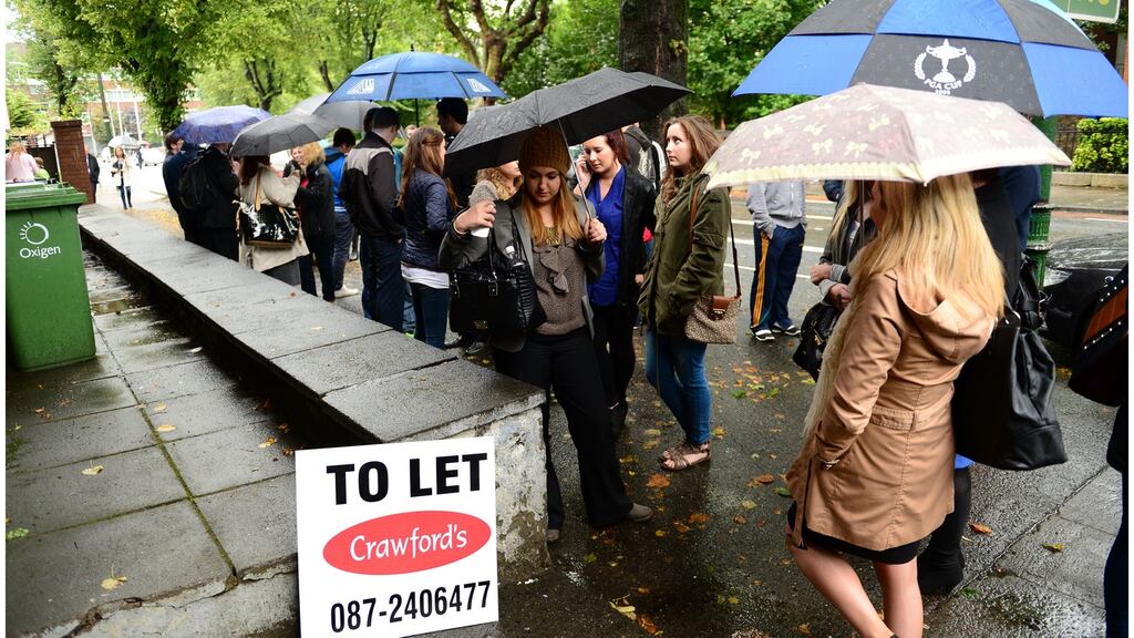People queue to view apartments: A temporary ban on evictions has been imposed until April 1st, 2023. Photograph: Bryan O'Brien