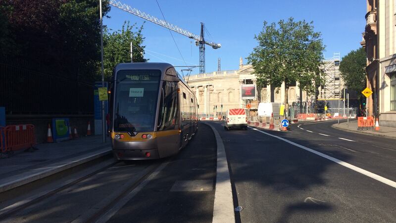 Trams were seen on the new Luas Cross City line outside Trinity College Dublin