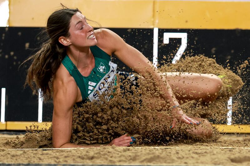 Kate O’Connor in the long jump in Poland in March. Photograph: Morgan Treacy/Inpho