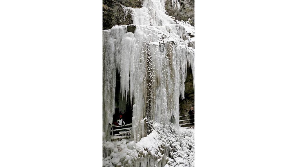 A frozen waterfall at the Breitachklamm gorges in Oberstdorf, Germany, yesterday. Photograph: Miguel Villagran/Getty Images