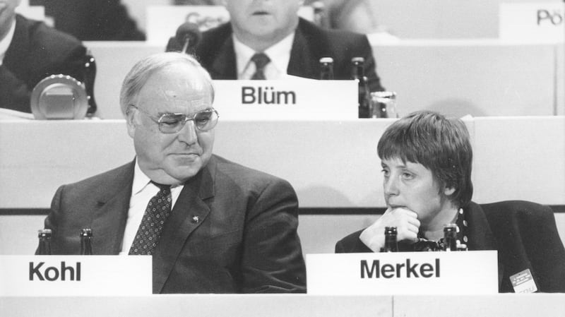 German chancellor Helmut Kohl with Angela Merkel in Bonn in  November 1992. Photograph: Thomas Imo/Photothek via Getty Images