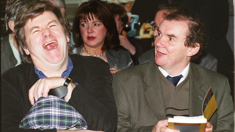 Philip Casey with fellow poet Thomas McCarthy  at a poetry reading in Waterstones bookshop in November 1999. Photograph: Alan Betson