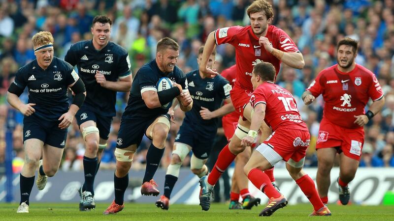Sean O’Brien carries during Leinster’s semi-final win over Toulouse. Photograph: David Rogers/Getty