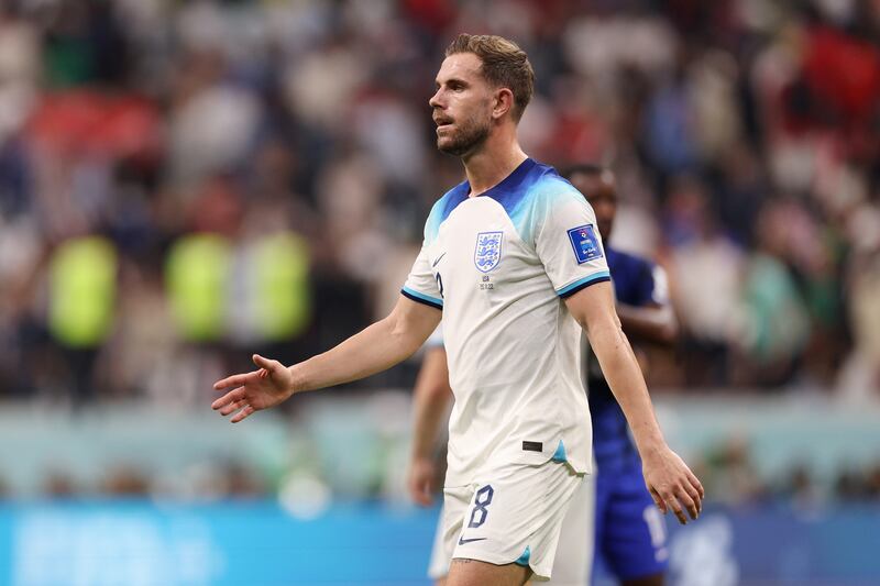 England's Jordan Henderson during the 0-0 draw with the USA at Al Bayt Stadium in Qatar on Saturday. Photograph:  Elsa/Getty Images