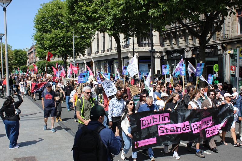 Anti-racism demonstrators on O'Connell Street, Dublin. Photograph: Hugh Dooley, The Irish Times