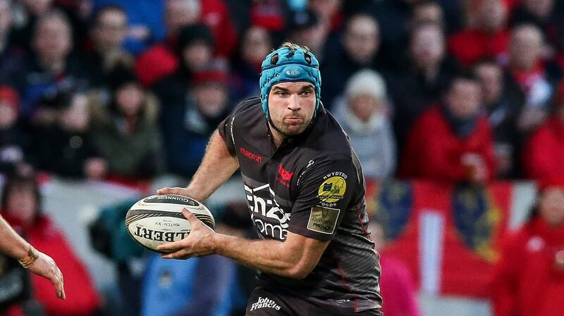 Munster-bound Tadhg Beirne in Pro14 action for  Scarlets against Munster at Thomond Park, Limerick. Photograph: Inpho