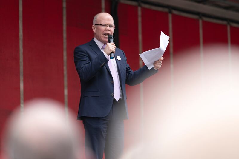 Peadar Tóibín speaks at O’Connell Street in Dublin at a national fuel protest taking place over energy prices caused by ongoing war in the Middle East. Photograph: Chris Maddaloni/The Irish Times 