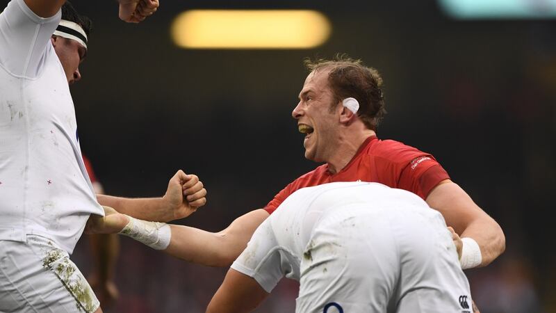 Alun Wyn Jones clashes with Jamie George  during the match. Photograph: Stu Forster/Getty Images
