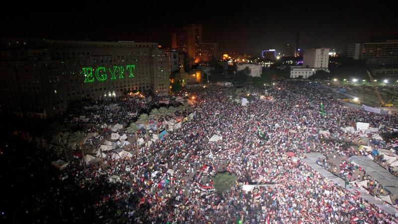 Protesters opposing Egyptian President Mohamed Morsi in  Tahrir Square last night. Photograph: REUTERS/Mohamed Abd El Ghany