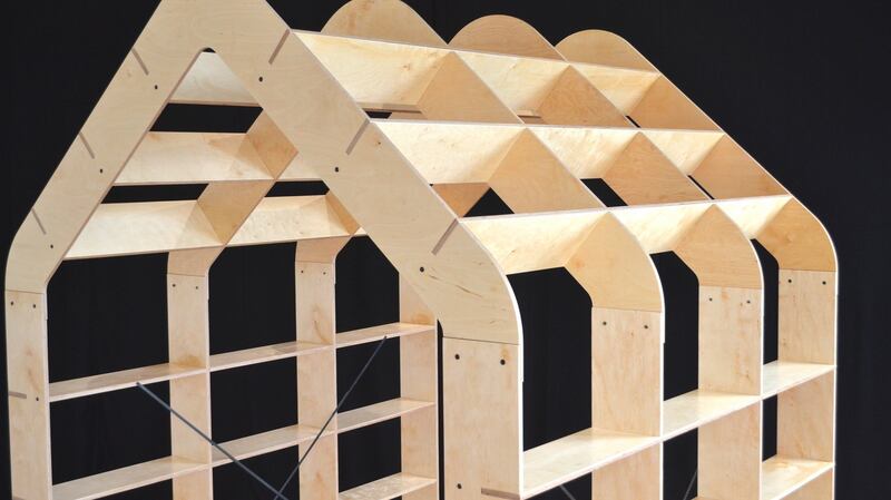 Leo Scarff’s multifunctional  Plyhouse, which is made from birch plywood, veneered plywood or coloured lacquer with black steel fittings