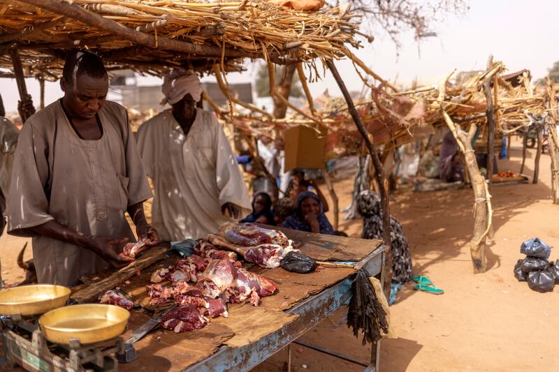 Abdul Adam Ismail’s butcher stall in the Adre refugee camp; most people are too poor to buy meat. Photograph: Chris Maddaloni
