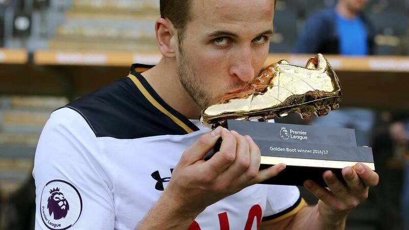 Harry Kane of Tottenham Hotspur with his Golden Boot award. Photograph: Getty Images