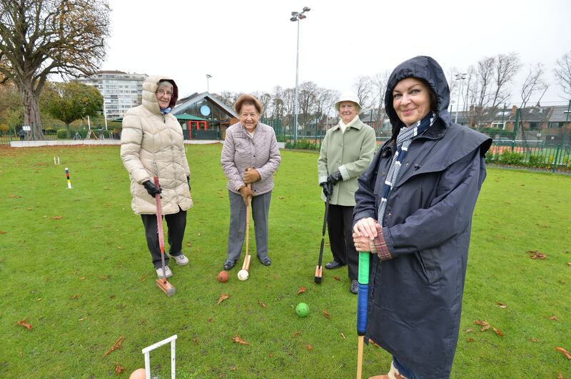 Aileen Mulhern, Pansey Power, Elizabeth Moore and Karen Keating of the  Herbert Park Croquet Club: “This park is lovely.”  Photograph: Alan Betson