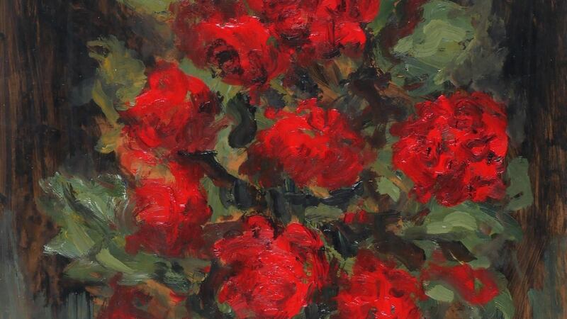 Lot 137, Gladys MacCabe, Geraniums in a Brass Dish