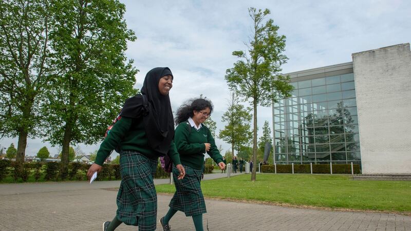 St Louis’s secondary students pictured on the  Dundalk IT campus where they will  complete the school year  after their school was damaged in a fire. Photograph: Ciara Wilkinson.