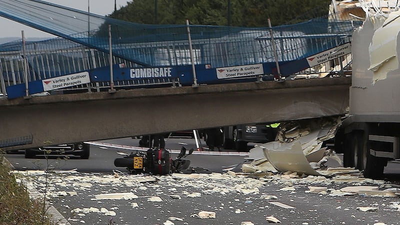 Emergency services have declared a major incident after a lorry hit a motorway bridge on one of the busiest travel days of the year. Photograph: Steve Parsons/PA