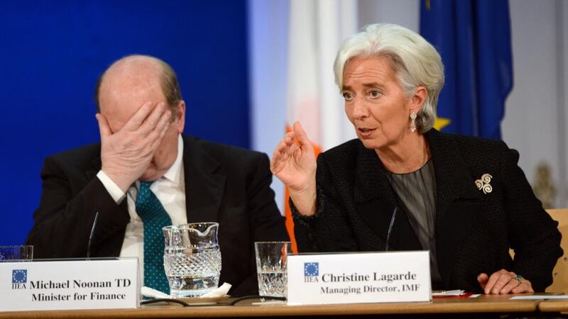 Minister for Finance Michael Noonan with Christine Lagarde at an event organised by the Institute of International and European Affairs in Dublin Castle in March 2013. Photograph: Alan Betson