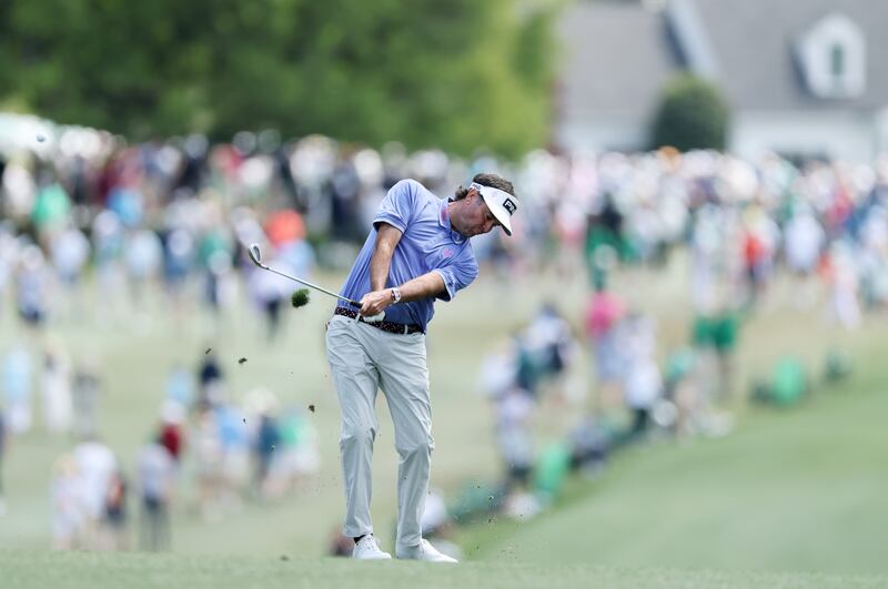 Bubba Watson plays his second shot on the first hole during the third round of the 2025 Masters Tournament at Augusta National Golf Club. Photo: Richard Heathcote/Getty Images