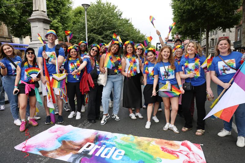 Group from KPMG taking part in the Pride Parade in Dublin City centre. Photo: Bryan O’Brien / The Irish Times  
