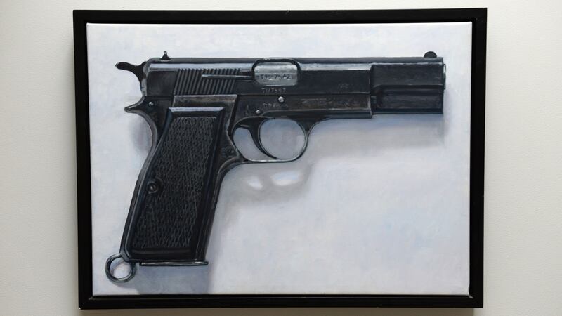 Pistol by Blaise Smith, in the home of lighting designer Niamh Barry in Clontarf, Dublin. Photograph: Dara Mac Dónaill