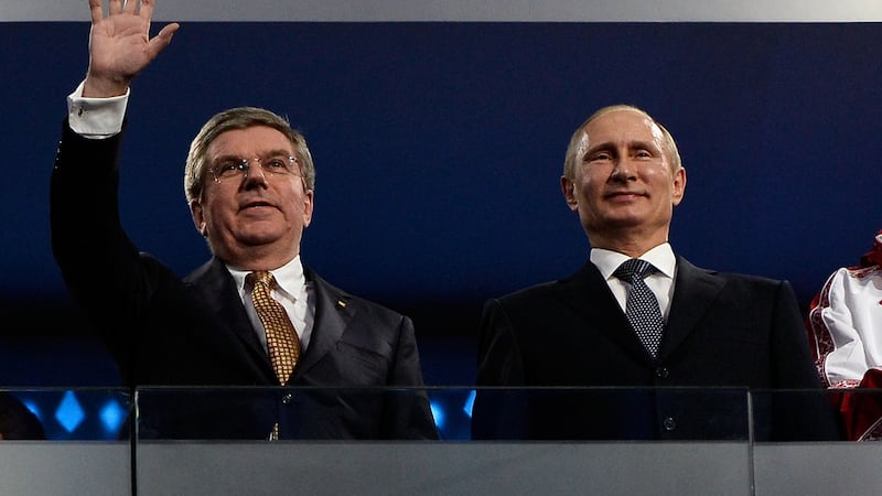 Thomas Bach, president of the IOC and Vladimir Putin. After the  reports started to emerge about widespread  state-sponsored doping, the IOC jumped through  many hoops to ensure Russia had the opportunity to compete in some capacity. Photograph:  Pascal Le Segretain/Getty