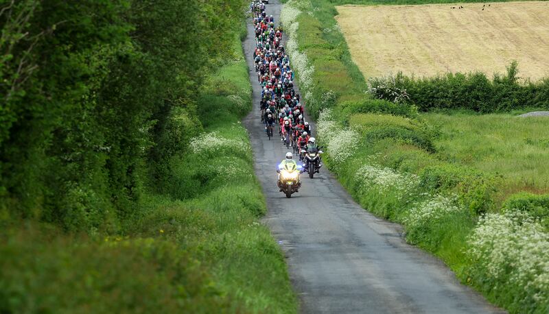 The peleton on the way to Kilmallock during the first stage of the Rás Tailteann. Photograph: Lorraine O'Sullivan