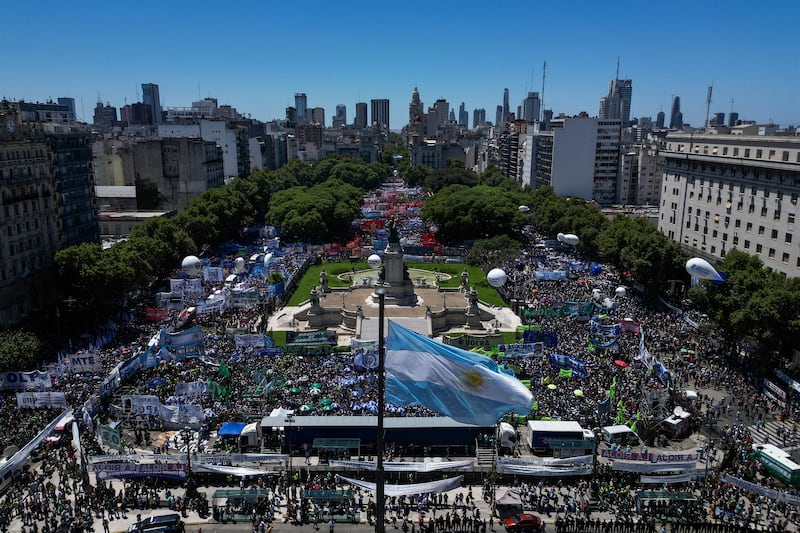 A demonstration against the policies of Argentina president Javier Milei outside the Argentine Congress on January 24th. Photograph: Luis Robayo/AFP via Getty Images