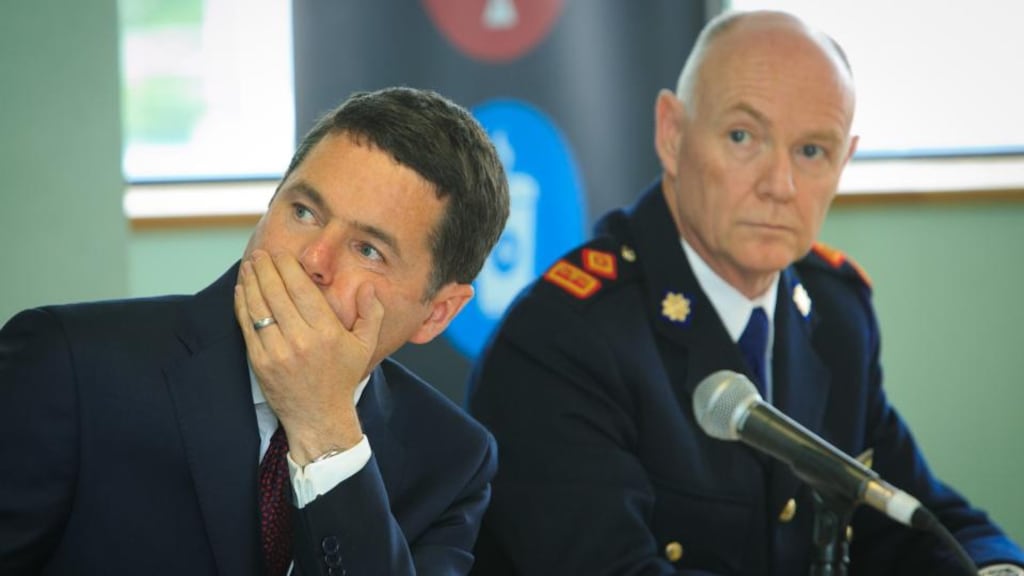 Minister for Transport Paschal Donohoe with Supt Con O Donohoe during a briefing from the Road Safety Authority. Photograph: Gareth Chaney/Collins