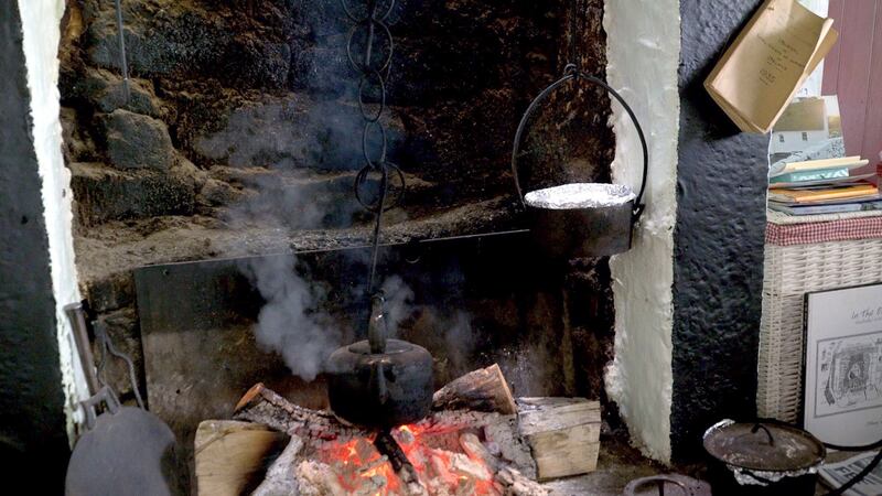 Open fire in the cottage of Margaret Gallagher in Co Fermanagh. Photograph Enda O’Dowd/The Irish Times