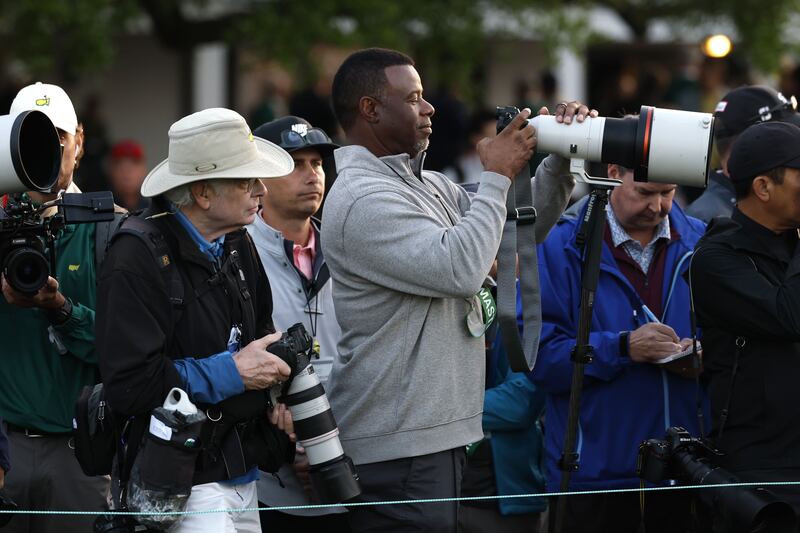 Former Major League Baseball player and Hall of Famer Ken Griffey Jr photographing the honorary starters at the Masters. Photograph: Erik S Lesser/EPA 