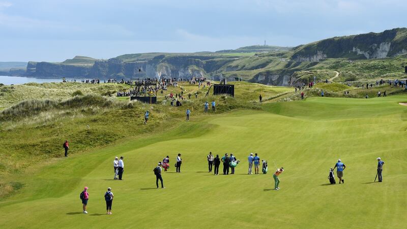 Ian Poulter plays a shot on the 8th hole during a practice round prior to the 148th Open Championship at Royal Portrush. Photograph:  Stuart Franklin/Getty Images