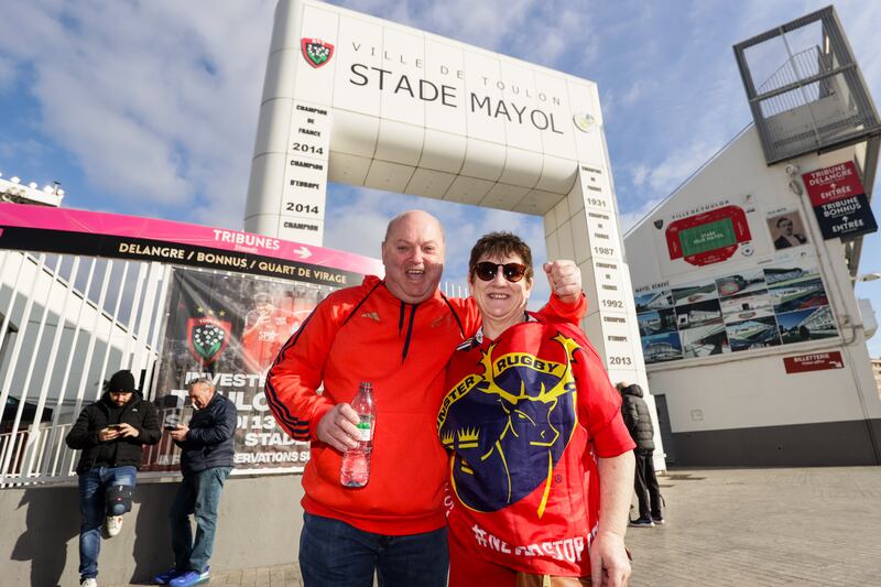 Munster fans Martin and Phyllis Flannery from Limerick ahead of the Champions Cup clash with Toulon. Photograph: Laszlo Geczo/Inpho
