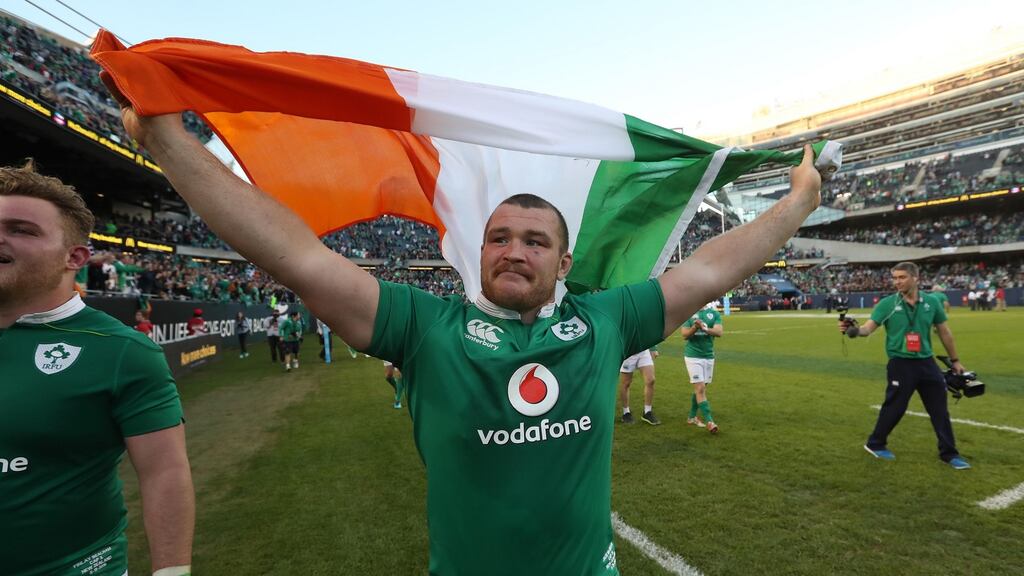 Jack McGrath celebrates Ireland’s historic win against the All Blacks at Soldier Field in Chicago. Photograph: Billy Stickland/Inpho