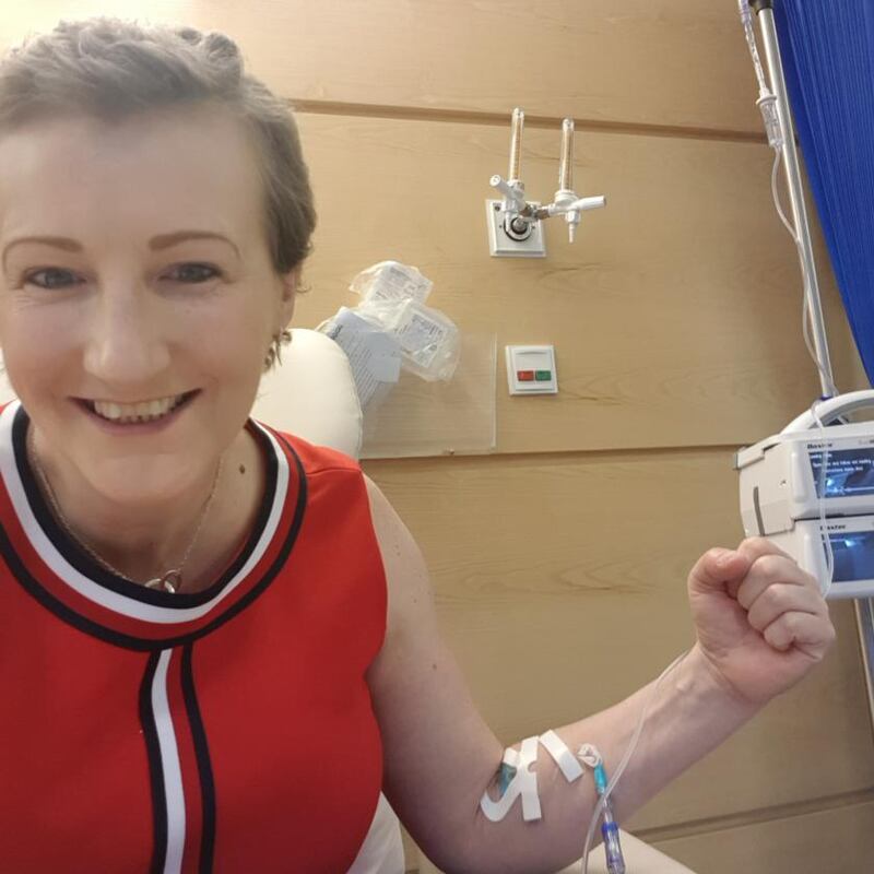 Ger Dunphy receiving her last dose of herceptin, which she had to take intravenously every three weeks over a year
