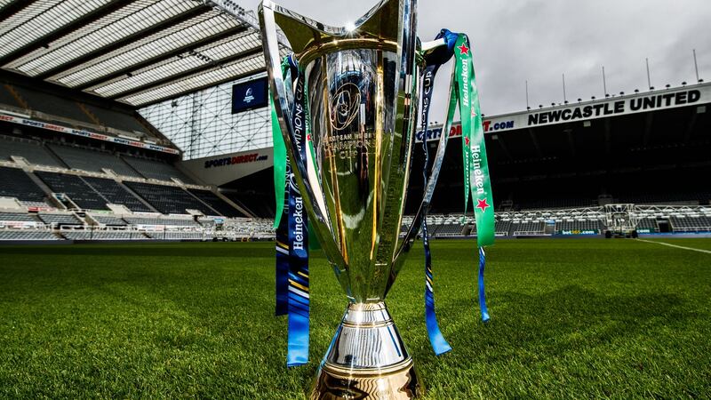 The Heineken Cup trophy at St James’ Park, where the final will be held in May. Photograph: James Crombie/Inpho