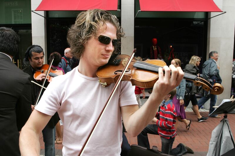 Busking on Grafton Street, Dublin in August 2008. Photo: Cyril Byrne

