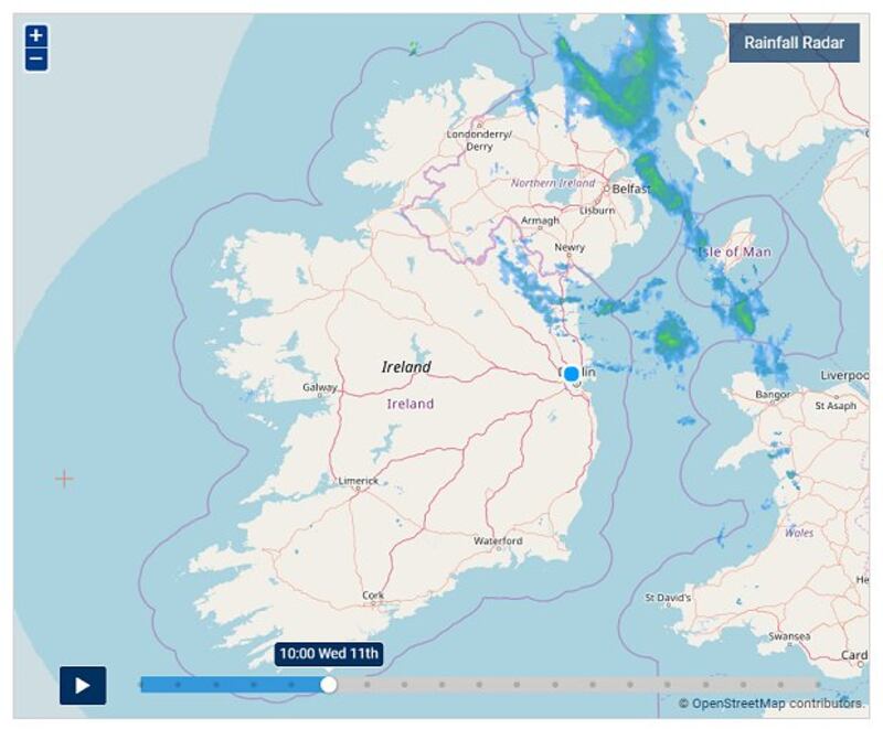 Met Eireann's rainfall radar from this morning shows some showers