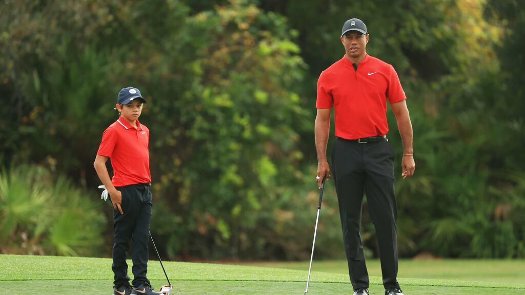 Tiger and Charlie Woods will line out in the PNC Championship this weekend. Photograph:  Mike Ehrmann/Getty