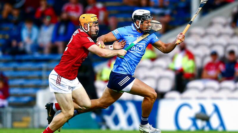 Cork’s Niall O’Leary in action against  Dublin’s Cian Boland during the quarter-final in Thurles. Photograph: Ken Sutton/Inpho