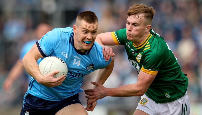 Meath’s Ruairí Kinsella tackles Dublin's Con O'Callaghan during the Leinster SFC semi-final. Photograph: Ryan Byrne/Inpho